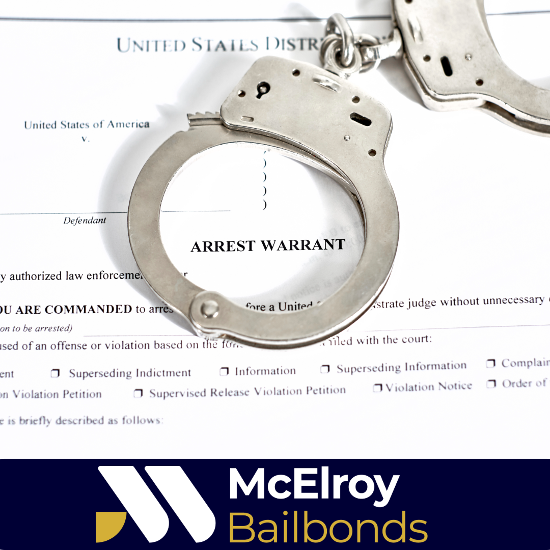 Handcuffs placed on an arrest warrant document, representing warrant-related arrests and bail bond services in Vacaville, California.