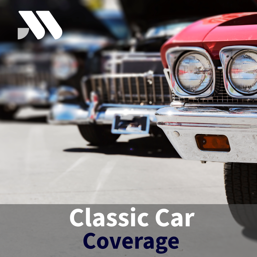 Classic muscle car parked at a summer car show with polished chrome and restored paint, highlighting the importance of collector vehicle insurance coverage.