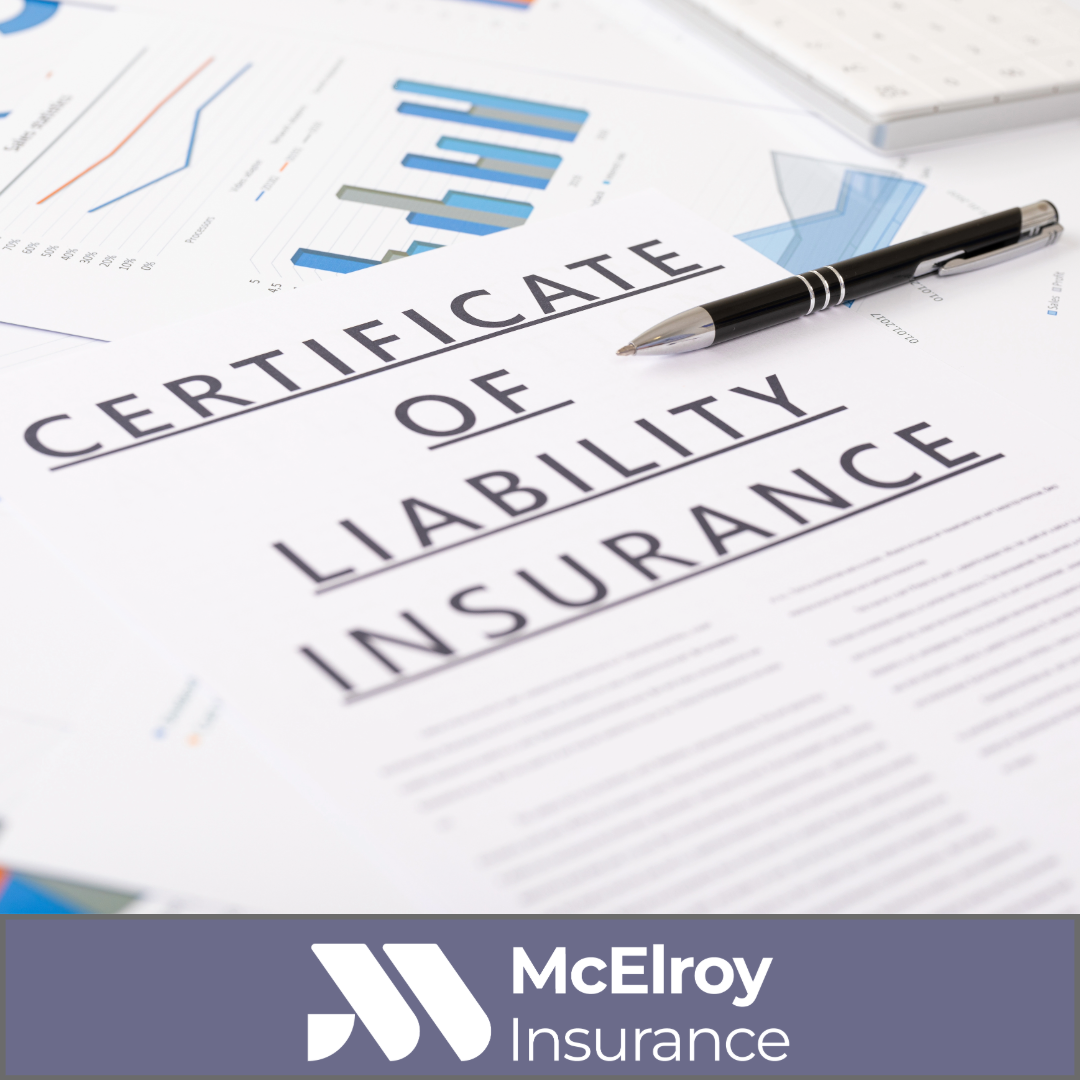 Certificate of Liability Insurance document on a desk with business charts and a pen, representing insurance verification requirements for contractors, vendors, and business owners.